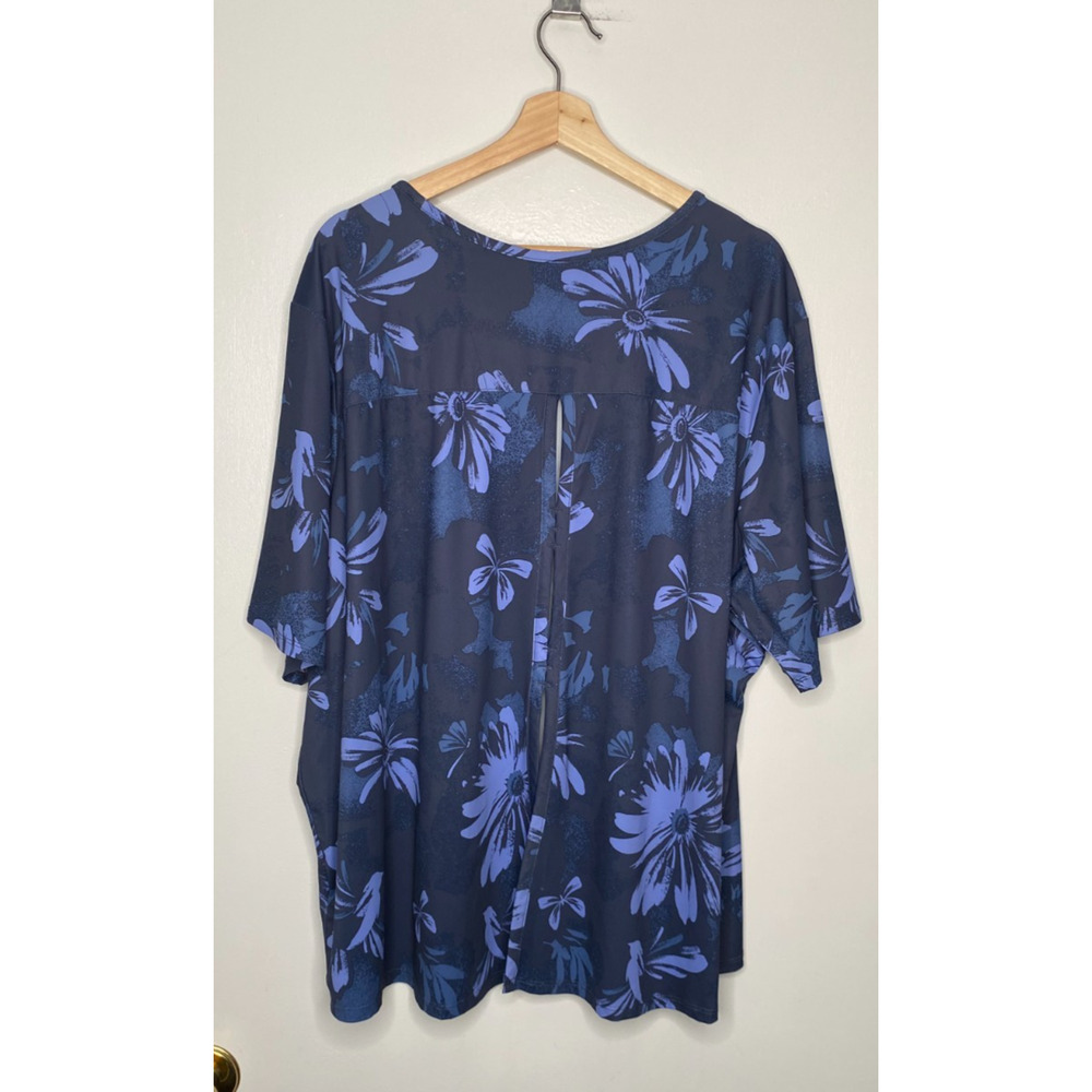 Columbia Womens Blue Floral Short Sleeve Top Plus Size 3X Open Back - Picture 5 of 8